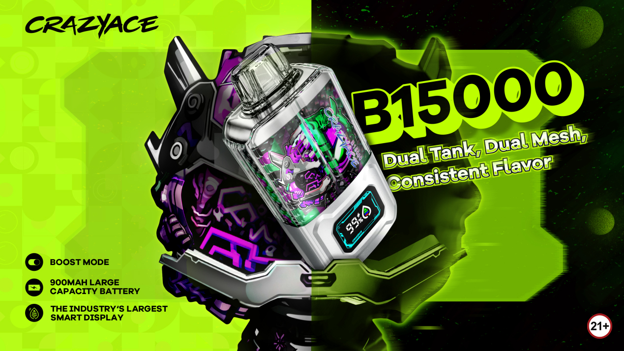 Industry leading dual tank and dual mesh disposable CRAZYACE B15000 is officially launched in the US缩略图